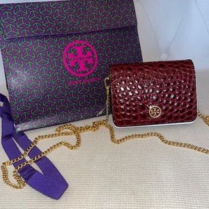 Tory Burch mini bag croc print with gold chain
